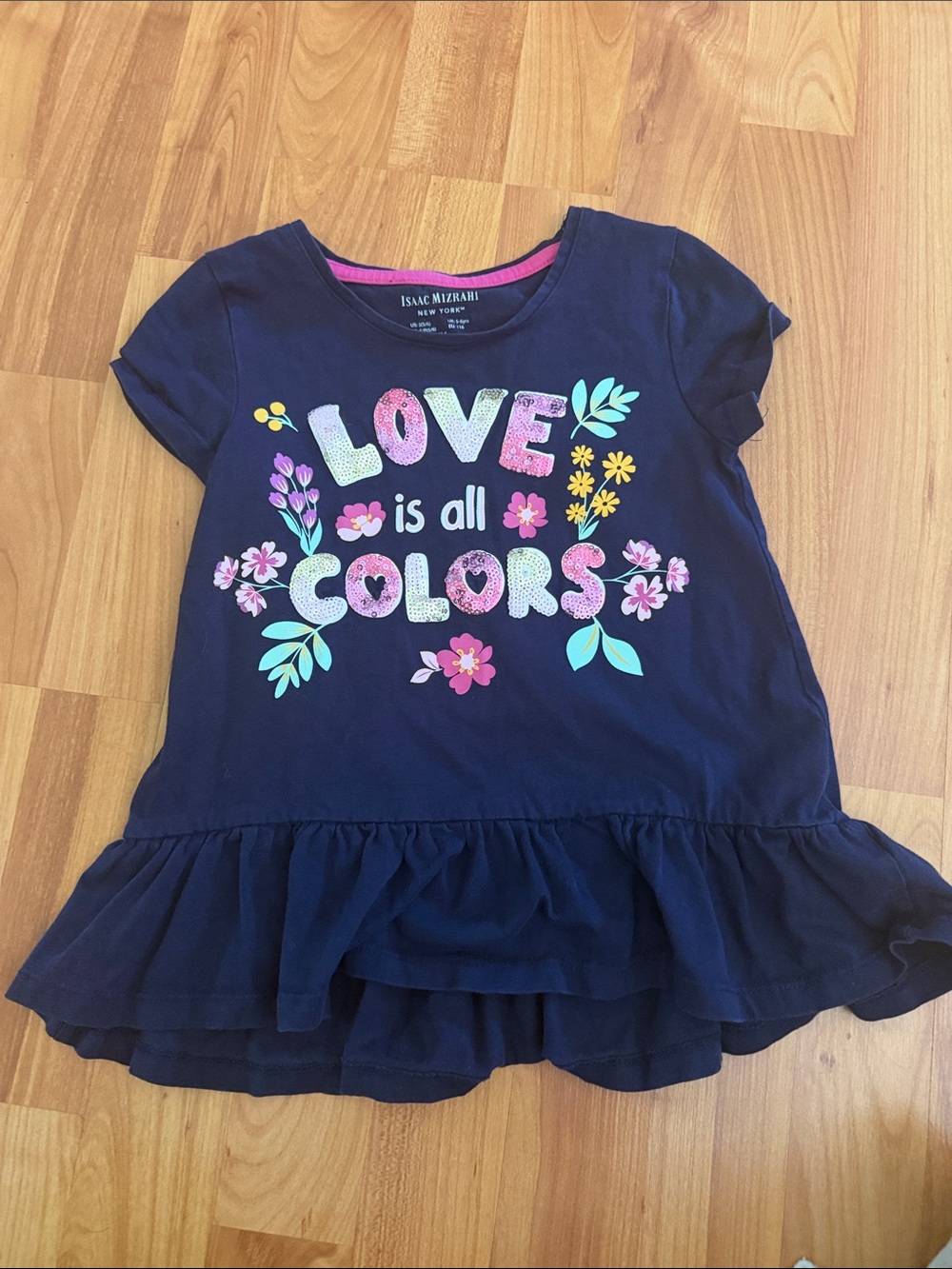 Isaac Mizrahi Navy Tee with Multicolor Floral 'Love is All Colors' Graphic